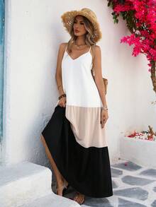 Vivid Eden 撞色编织吊带连衣裙，春夏装扮，夏季服装，情人节，女士度假装，女士沙滩装，节日，浪漫优雅服装，波西米亚风，甜美，锐舞节服装，热带度假女士服装，嘉年华 - 彩色 - 查看 4