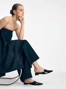 Mnmlis 法国黑色尖头穆勒鞋，粗跟无后跟套脚乐福鞋，漆皮闭趾凉鞋 - 黑色 - 查看 2