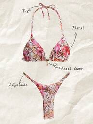 Elavelle Spring Break kvinnors slumpmässigt tryckta spaghettibands sexiga bikiniset, sommarkläder