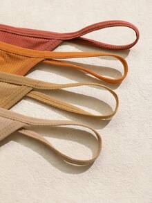 Lowkey Lull 7pcs/Pack Solid Color Thin Strap Seamless Breathable Panties, Thong - Multicolor - View 4