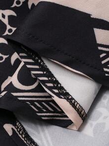 DAZY Retro Print Deep V-Neck Cinched Waist Long Nightgown For Women, Vacation - Black - View 9