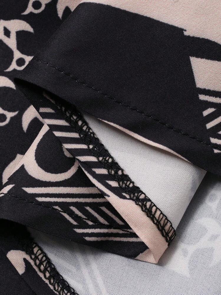 Retro Print Deep V-Neck Cinched Waist Long Nightgown For Women, Vacation