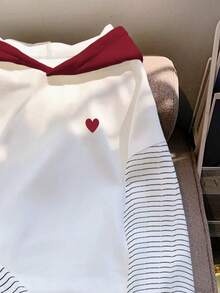 SHEIN 女士休闲日常通勤爱心拼接条纹印花撞色卫衣，春秋季 - 彩色 - 查看 5