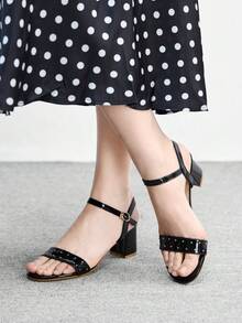 CUCCOO BIZCHIC Women's Fashion Versatile Commuting Heeled Sandals Summer - Pure black - View 4