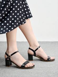 CUCCOO BIZCHIC Women's Fashion Versatile Commuting Heeled Sandals Summer - Pure black - View 5
