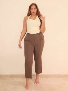 MelDlgn Große Größen Hosen, geeignet für Valentinstag, Sommer, Geburtstag, Valentinstag, Große Größen, Große Größen Sexy Hosen, Kurven Hosen, Formell, Kurven, Party, Business, Formelle Anlässe, Pendeln, Bürokleidung - Kaffeebraun - Übersicht 5