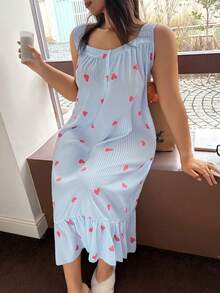 Dream Adore Áo ngủ cỡ lớn dáng rộng, không tay, dây đeo rộng, in hình trái tim kẻ sọc. - Nhiều màu - Xem 5