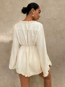 Glamine Ruffle Cinched Waist Loose Blouse For Women - Beige - View 2