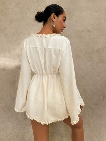 Glamine Ruffle Cinched Waist Loose Blouse For Women