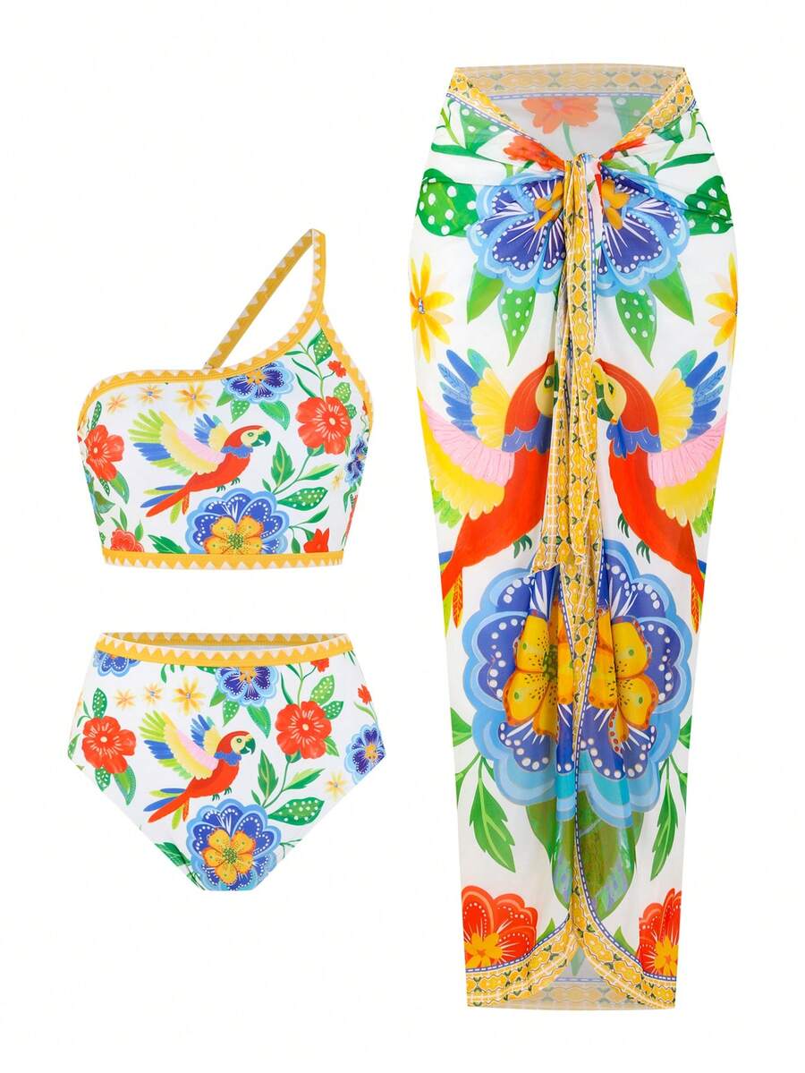 Swim Oasis New Women's 3 PiecesSexy & Elegant Bikini Set, High-End Beach Vacation Swimsuit, Spaghetti Strap, Spring/Summer - Multicolor - View 1