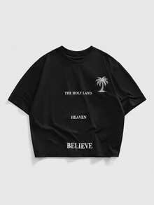 ROMWE MEN 男士休闲度假热带字母印花短袖T恤，夏季 - 彩色 - 查看 2