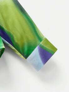 Maija 女士时尚百搭扎染印花缎面单排扣翻领长袖衬衫，春季 - 彩色 - 查看 7