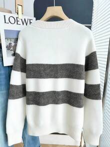 Resyla Women's Casual Everyday Commute Plaid Pattern Long Sleeve Crew Neck Sweater, Autumn/Winter - White - View 2