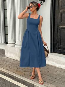 Pariaura Women's Elegant Ruched Waist Tank Dress - Blue - View 1