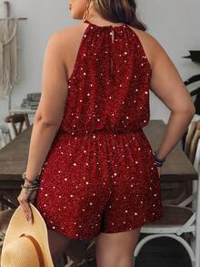 EMERY ROSE Bộ áo liền quần cổ yếm in họa tiết lấp lánh dành cho nữ cỡ lớn, thích hợp cho kỳ nghỉ, ngày Valentine. - Nhiều màu - Xem 2