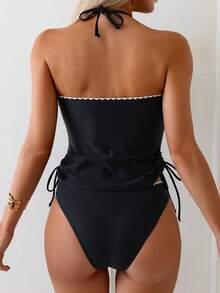 Swim Lushoire 女士纯色休闲比基尼两件式泳衣 - 黑色 - 查看 2