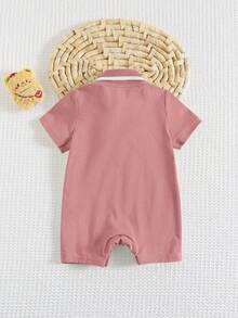 Cozy Pixies 新生儿卡通熊贴花休闲连体衣 - 粉色 - 查看 2