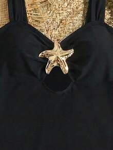 Travachic KIDS 少女纯色镂空时尚连体泳衣 - 黑色 - 查看 5