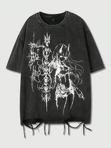 ROMWE MEN 男士动漫印花做旧破洞T恤 - 黑色 - 查看 3