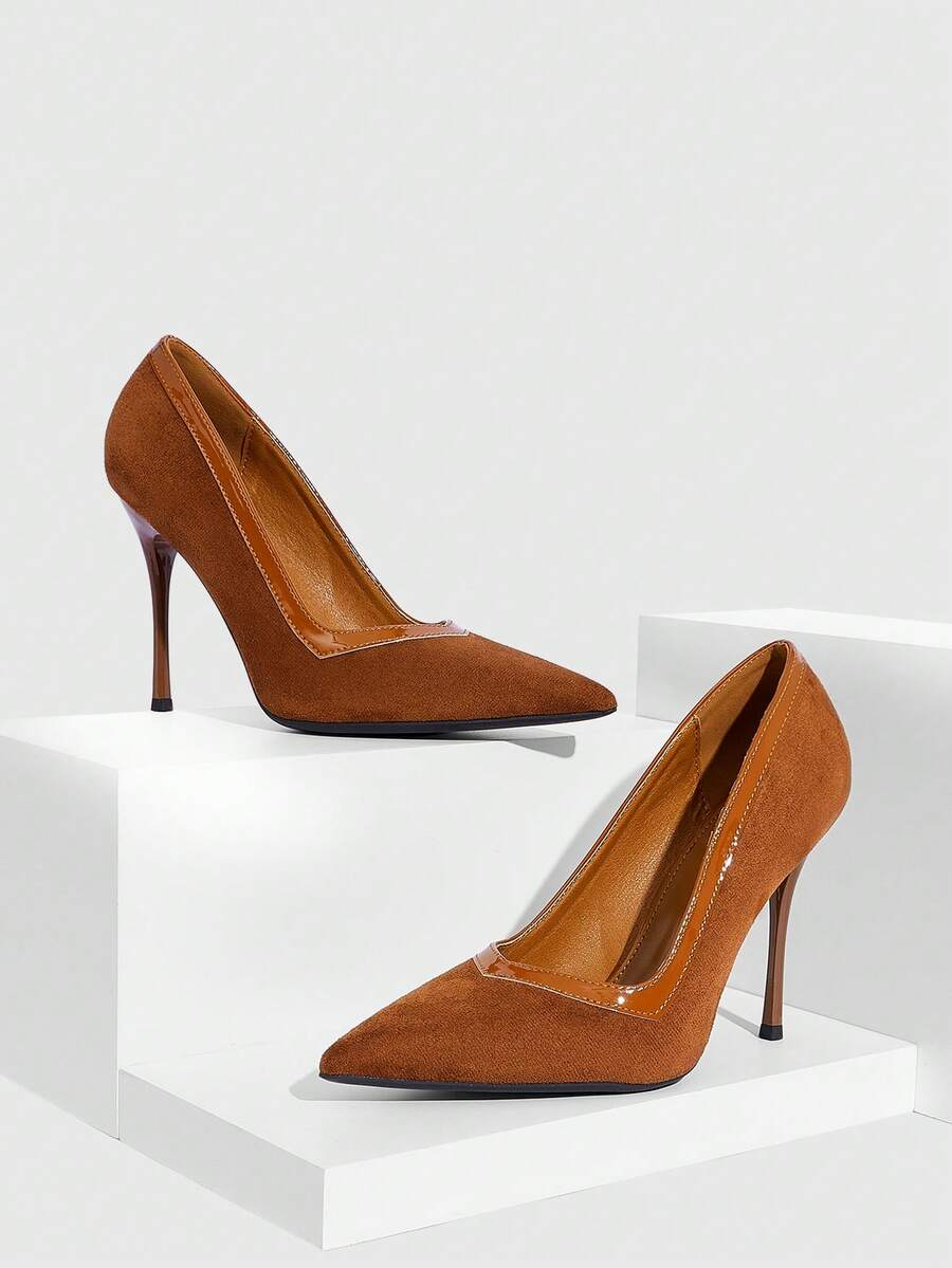 CUCCOO SZL 女士纯色尖头简约高跟鞋，休闲日常春季鞋款，适合春假、复活节和圣诞节等场合。 - 立絨棕色 - 查看 1