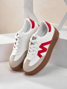 Solezae 热销女式三层厚底复古滑板鞋 - 紅色 - 查看 7