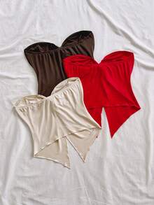 Soleia Bộ đồ nữ gồm áo croptop dệt kim màu xanh dương, kiểu dáng xoắn, viền bèo bất thường, thích hợp cho kỳ nghỉ; áo croptop dệt kim màu vàng, kiểu dáng xoắn, viền bèo bất thường, và áo blouse dệt kim màu trắng, co giãn, kiểu dáng trơn, viền bèo bất thường, thoải mái cho mọi mùa, dự tiệc, hẹn hò, tiệc trà chiều. - Nhiều màu - Xem 2