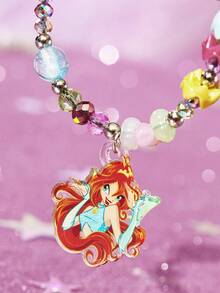 The Winx X SHEIN Dây đeo điện thoại hoạt hình dễ thương và ngọt ngào, mặt dây chuyền điện thoại, dây chuyền điện thoại, trang sức điện thoại đính hạt thủ công, mặt dây chuyền túi xách, móc khóa. - Nhiều màu - Xem 4