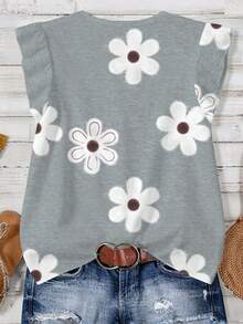 EMERY ROSE Plus Size Women Floral Print Casual Shirt, Suitable For Autumn, Summer, Gray Shirt, Vacation Spring - Multicolor - View 2