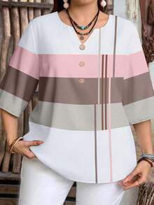 EMERY ROSE Camicia casual minimalista di taglia comoda, adatta per l'estate - Multicolore - Visualizzare 3