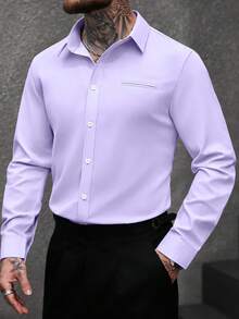 Manfinity Bizformal Áo sơ mi dài tay nam màu trắng, kiểu dáng công sở thường ngày. - Màu tím - Xem 5