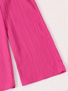 SHEIN Set de 2 piezas de top de tirantes casual de unicolor y pantalones para niñas preadolescentes - Rosa Fucsia - Ver 5