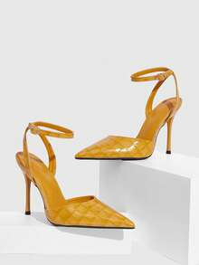 CUCCOO SZL 女士时尚尖头踝带细高跟鞋，适合通勤、约会、派对、婚礼等场合。 - 大石紋黃色 - 查看 6