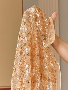 Anewsta Women's New Elegant Party Beaded Tie Shawl, Gold - Apricot - View 8