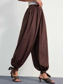 Aveloria Modichic Quần dài nữ phong cách Bohemian dáng rộng, chất liệu vải giả lanh họa tiết quả dứa, sang trọng và cao cấp. - Cà phê nâu - Xem 2