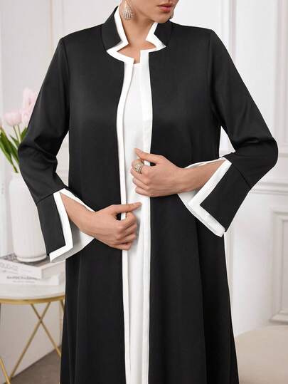 Al Najma Enkel svartvit lös och avslappnad abaya-morgonrock för kvinnor