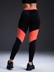 Powerista Women's Letter Print Contrast Color High Waist Shaping Sports Leggings Gym Leggings Workout Leggings Activewear Leggings - Black - View 2