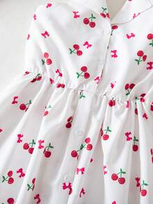 Girls' Cute Cherry Print Sleeveless Dress, Korean Style, Sweet Princess Vibe, Lightweight Fabric For Summer, Suitable For Daily Wear Or Outings - White - View 8