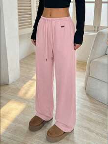 CovetEZ Lightweight Double-Sided Fleece Women's Drawstring Waist Straight Leg Loose Casual Pants, Suitable For Date Nights And Everyday Wear, Spring/Summer Comfy Pants Loose Pants - Baby Pink - View 6