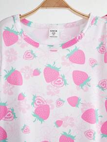 2件套女童可爱卡通绵羊印花短袖长款睡衣套装，简约时尚粉色和灰色 - 彩色 - 查看 3