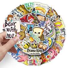 50pcs Fun English Pun Stickers, Cartoon Slogan Graffiti Waterproof Stickers, Suitable For Helmets, Water Bottles, And Suitcases. - Multicolor - View 6