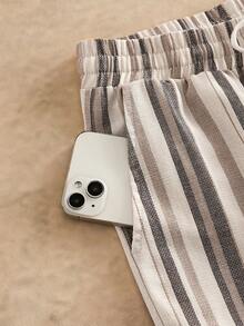 HIMLAND 男士休闲通勤条纹抽绳腰裤 - 彩色 - 查看 8