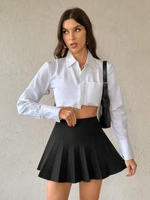 SHEIN Tall Women's Solid Color Pleated Sweater Skirt In Fall/Winter, Tall Women - Black - View 5