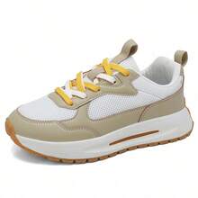 Vate Baskets plateforme respirantes et rembourrées pour femmes. Style casual sport avec semelle épaisse, lacets et blocs de couleurs. Idéales pour le port quotidien, les voyages, le printemps et l'été. Chaussures de sport en maille blanche - Kaki - Voir 13