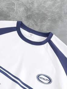 SHEIN 青少年男童休闲撞色圆领短袖T恤 - 霧霾藍 - 查看 4