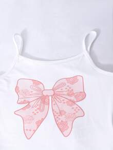 SHEIN ChillGRL Set de 3 piezas para niñas que incluye: Top de tirantes con lazo, Blusa con hombros descubiertos y Pantalones de pierna ancha, adecuado para salidas y viajes a principios del otoño - Blanco - Ver 5