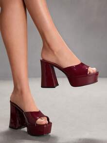 CUCCOO SZL ANKLE STRAP OPEN TOE HIGH HEEL SANDALS VACATION SHOES, FOR SUMMER Valentine Gift Summer Shoes Spring Shoes Spring Break Easter Prom Heels Valentine's Day Prom Heels Summer Shoes - Burgundy - View 4