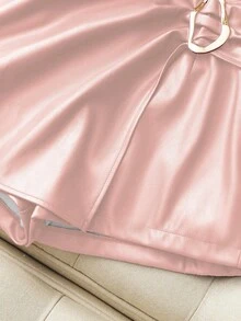 Franclia Váy quần da PU phong cách đường phố thường ngày dành cho nữ, thích hợp cho lễ tốt nghiệp, công sở, tựu trường. - Màu Hồng baby - Xem 3