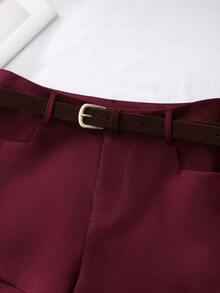 Franclia 优雅酒红色短裤，配腰带，夏季正式办公短裤 - 酒紅色 - 查看 4