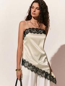 Poéselle 香槟色缎面蕾丝边吊带背心 - 优雅叠穿上衣，适合新年夜或派对、外出、情人节、夏季等场合，法式风格。 - 彩色 - 查看 7