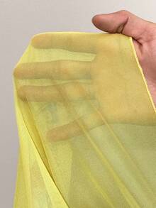 SHEIN BamGlam Áo thun dài tay cổ tròn chất liệu lưới xuyên thấu YK2 "Hot Girl" với họa tiết bướm, số và da báo xếp ly bên hông, thích hợp cho kỳ nghỉ biển và các lễ hội âm nhạc. - Vàng nhạt - Xem 7